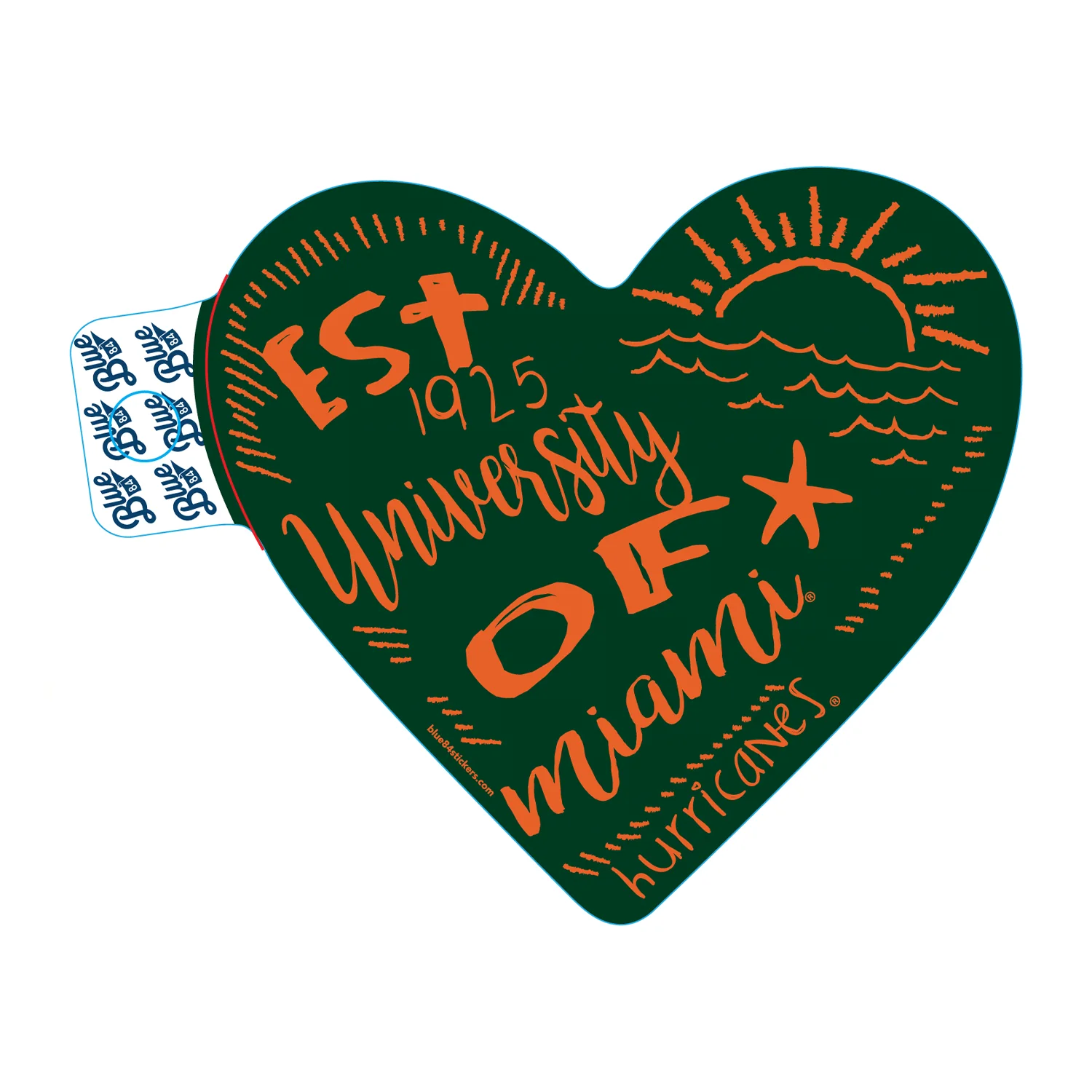 Blue 84 Miami Hurricanes Green University of Miami Heart Sticker
