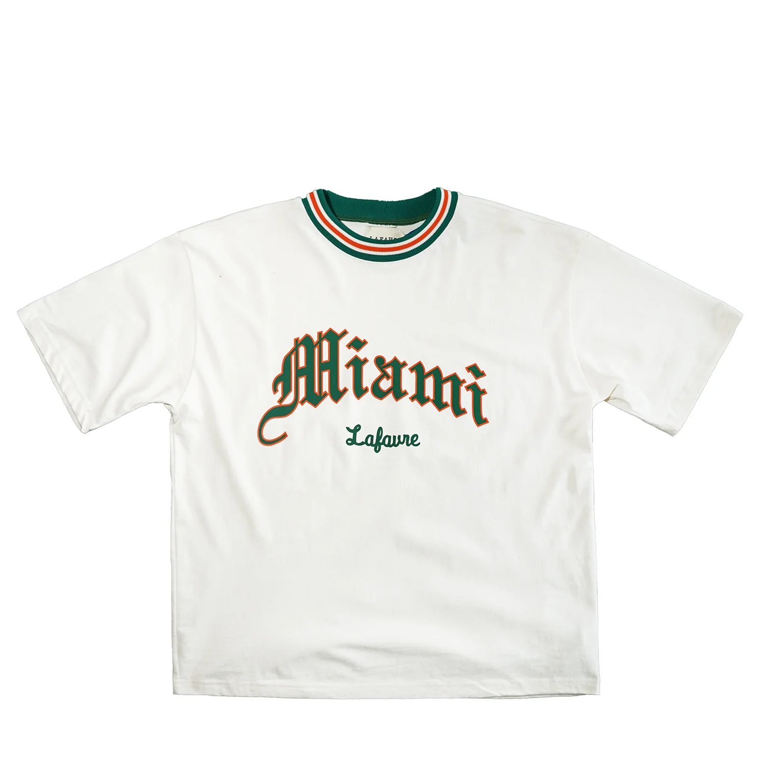 Lafavre Miami Hurricanes White  5-Stripe Knitted Collar Heavyweight T-Shirt - Image 2