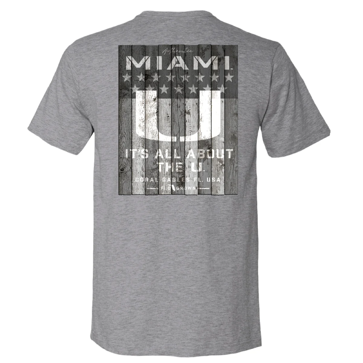 FloGrown Miami Hurricanes Grey It’s All About The U Wood Flag T-Shirt