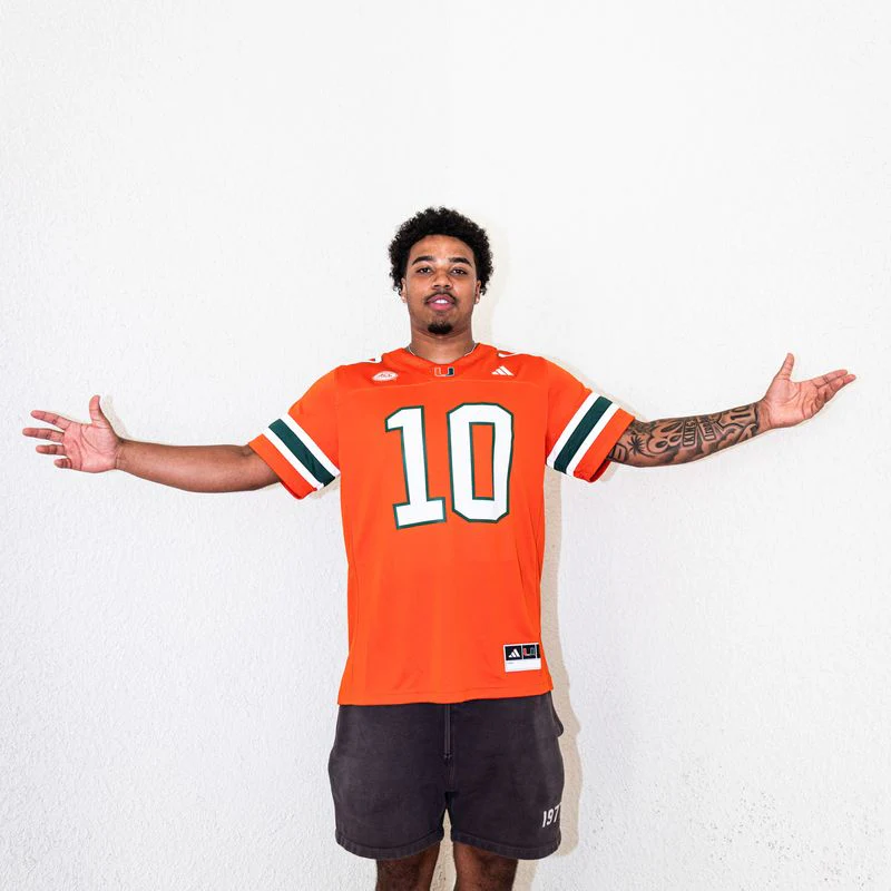 adidas Miami Hurricanes #10 Darian Mensah Student Athlete Orange Football Jersey - Image 4